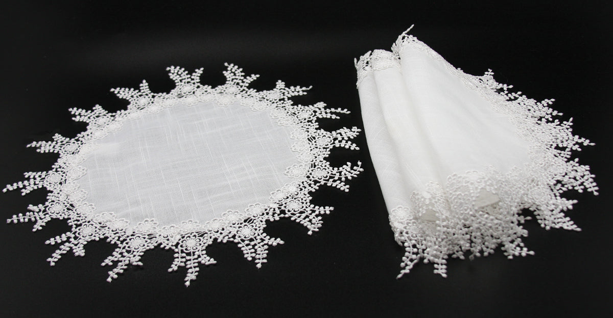 MANOR LUXE Floral Garden Lace Round Placemats Set of 4, 16 Inch, White