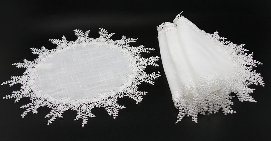 ML16151 Floral Garden Lace Trim Placemats, 16''Rnd, Set of 4