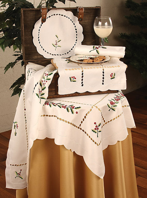Xia Home Fashions Holly Berry Embroidered Cutwork Table Runner 15x72