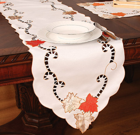 XD46211 Scrolling Leaf Cutwork Table Runner 15x54
