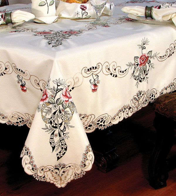 Xia Home Fashions Splendid Meadow Table Topper Embroidery Cutwork 34x34 White