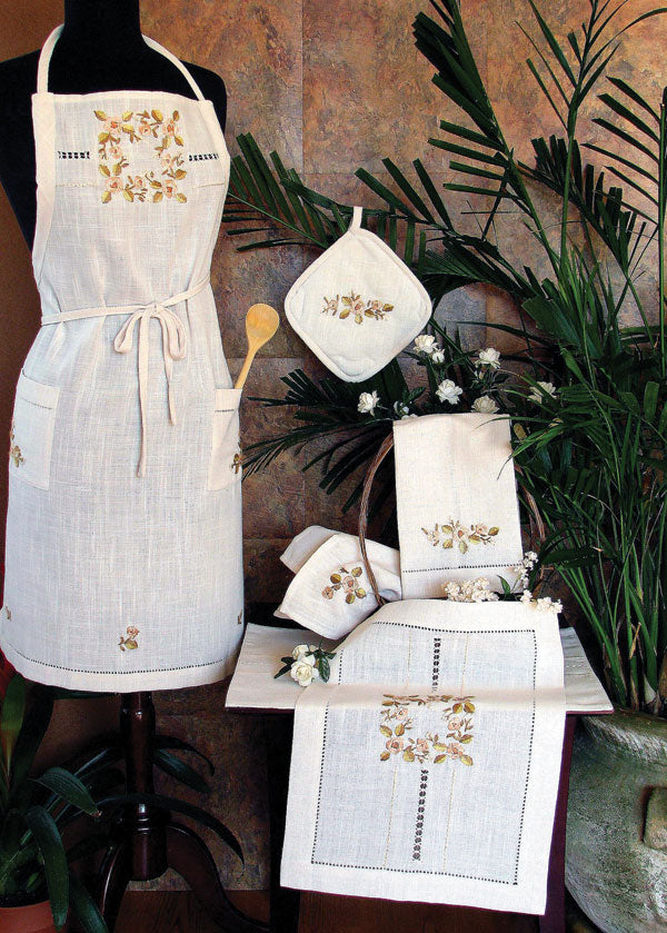 Xia Home Fashions Crewel Rose Placemats Embroidery Hemstitch 14x20 Ivory Set of 4