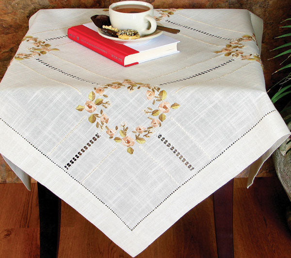 Xia Home Fashions Crewel Rose Placemats Embroidery Hemstitch 14x20 Ivory Set of 4